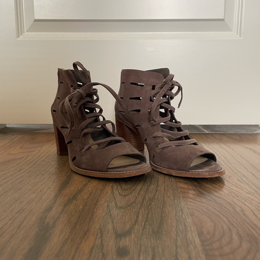 Vince Camuto open toe lace up heels